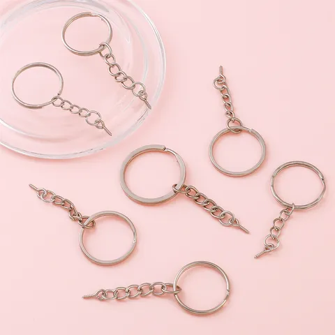 Hardware per Anello Portachiavi in Metallo Fai-da-te Con Catena di Estensione E Pendente Con Vite Ad Occhio Parti Portachiavi Argento Per Gioielli Artigianali
