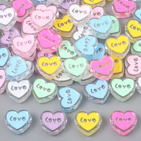 Heart Shaped Acrylic Beads For DIY Jewelry Making Love Letter Heart Charms Drip Oil Material For Phone Chain Necklace Accessories