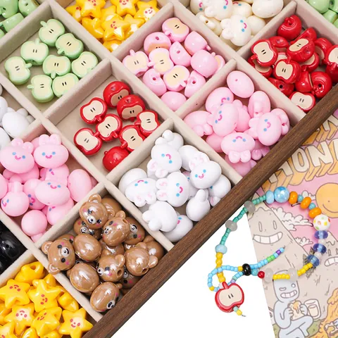 Perles Vrac en Acrylique Dessin Animé Lapin Ours Cœur de Pomme Mignon DIY Chaîne Téléphone Bijoux Accessoires