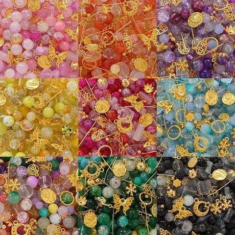 DIY Jewelry Making Kit Glass Beads Golden Alloy Charms Butterfly Rose Star Moon Material Pack For Bracelet Necklace Handcraft Women Jewelry Accessories