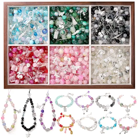 Handmade DIY Jewelry Kit Mixed Glass Beads Alloy Charms Silver Tone For Bracelet Necklace Making Creative Craft Supplies