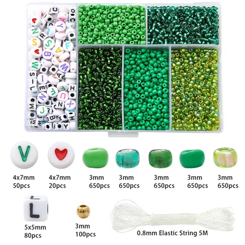 Kit de Cuentas para Hacer Joyas DIY Cuentas de Vidrio Coloridas Dijes de Letras y Corazones de Acrílico Con Hilo Elástico y Caja de Almacenamiento para Pulseras Collares Artesanía