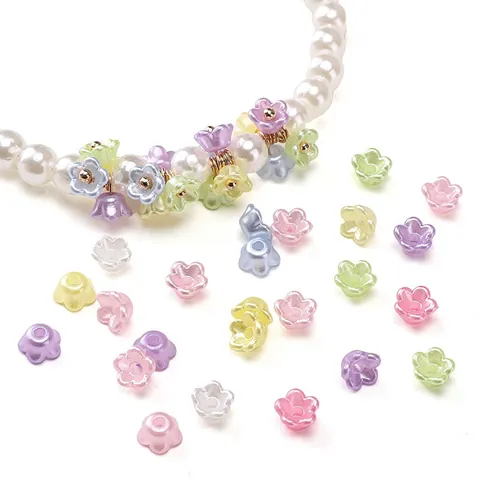 Acrylic Flower Shaped Imitation Pearl Beads For DIY Jewelry Making Bracelet Necklace Accessories Macaron Color Loose Spacers