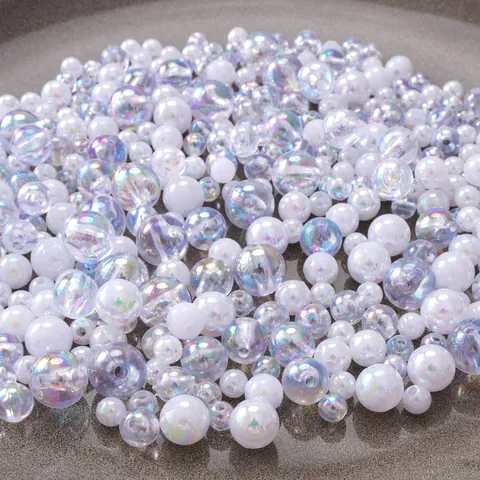 Perline Rotonde in Acrilico Colore AB Cangiante Trasparenti Piene Distanziatrici Sfuse per Creazione di Braccialetti Collane Gioielli Fai da Te Materiale Fatto a Mano
