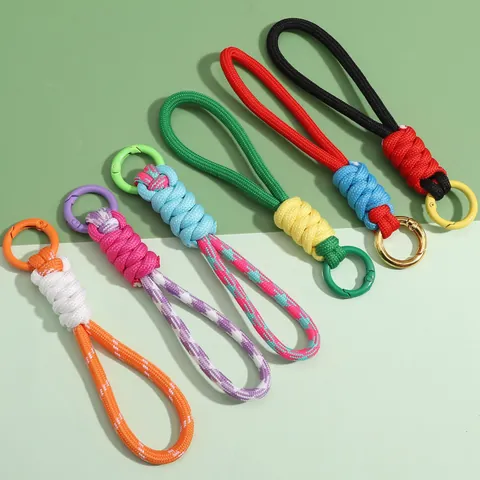 Braided Polyester Keychain With Alloy Ring Hand Woven Paracord Bag Charm Accessory For Women Men Key Ring Pendant Jewelry Gift