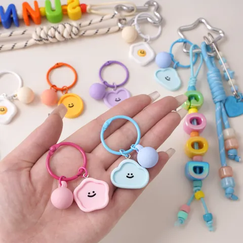 Cute Macaron Color Resin Candy Smiley Face Keychain Handmade DIY Keyring Heart Flower Bag Pendant Accessory For Women Jewelry