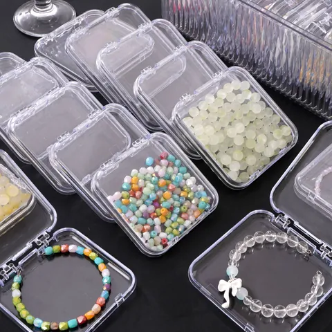 Transparent Plastic Jewelry Storage Box Set Moisture Proof Dust Proof Desktop Organizer Case For Beads Crafts Rings Accessories