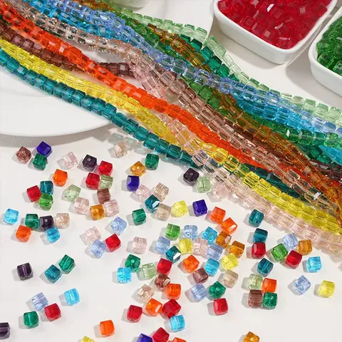 Faceted Cubic Glass Beads Transparent Crystal Loose Spacer Beads For DIY Jewelry Making Bracelet Necklace Phone Chain Accessories 6mm 8mm