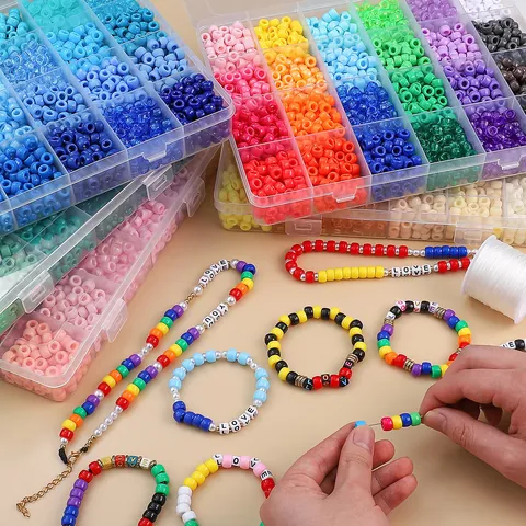Acryl Pony Kralen Set Voor DIY Sieraden Maken Kleurrijke Groot Gat Vat Kralen Handgemaakte Armband Knutselbenodigdheden Assortiment Gekleurde Plastic Kralen Kit