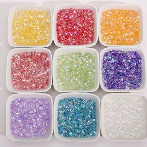 Iridescent Oval Glass Seed Beads AB Coating Rice Shaped Loose Beads For DIY Bracelet Necklace Jewelry Making Handmade Material Accessories