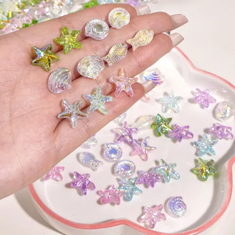 AB Iridescent Glass Sea Star Shell Fish Snail Beads For DIY Bracelet Phone Chain Jewelry Making Craft Supplies Accessories