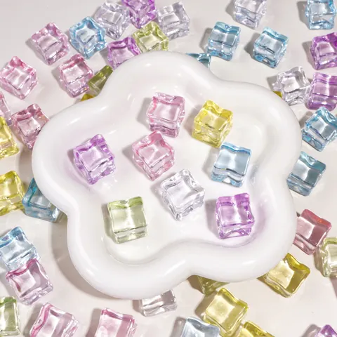 Acrylic Simulation Ice Cube Beads For DIY Jewelry Making Photography Props Clear Mixed Color Cube Beads Decorative Accessories