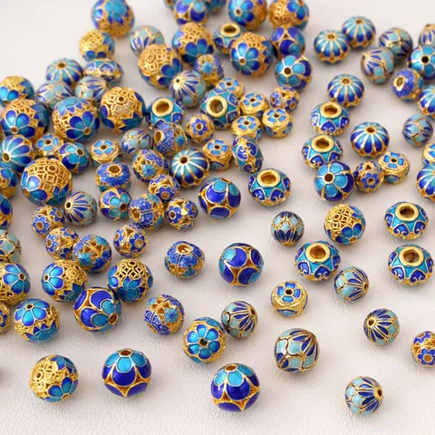 Cuentas Espaciadoras de Aleación Esmalte Cloisonné Patrón Flor Loto Corazón Mantra Cuentas Sueltas Redondas para Joyería DIY