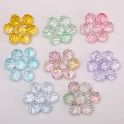 Translucent Glass Ribbed Spiral Beads For Jewelry Making Colorful Pumpkin Shape Loose Beads For DIY Craft Necklace Bracelet