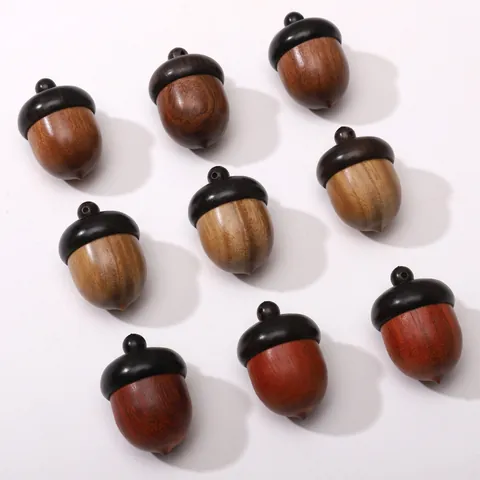 Handmade Sandalwood Acorn Pendant Wooden Mini Storage Container Box Vintage Retro DIY Necklace Keychain Accessory For Gift