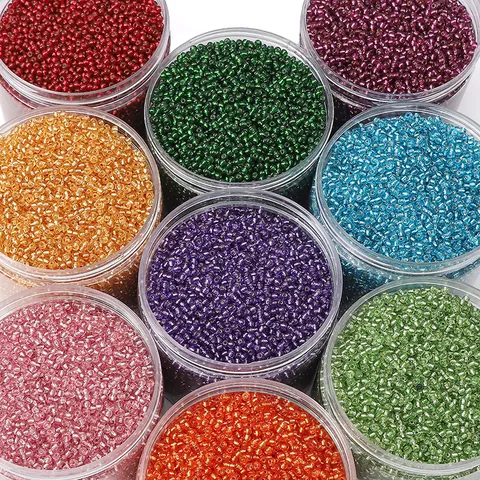 Perline di Vetro Foderate d'Argento Mini Tonde Perline Sciolte per DIY Gioielli Collane Braccialetti Artigianato Fatto Mano