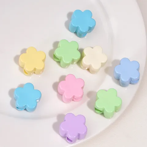 Cuentas de Agujero Grande de Flor de Ciruelo de Acrílico Color Caramelo Macaron Dijes de Flores DIY para Crear Pulseras Collares Cadenas de Teléfono