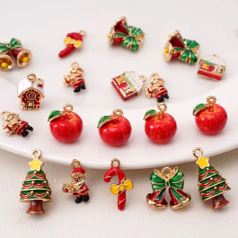 Christmas Alloy Enamel Charms For DIY Jewelry Making Santa Christmas Tree Snowman Beads For Necklace Bracelet Crafting Accessories