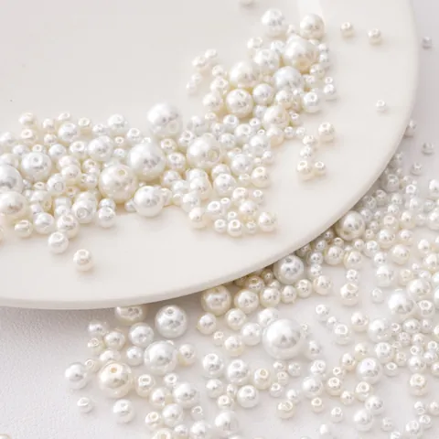 Elegant Round Glass Pearl Beads For DIY Jewelry Making Handmade Necklace Bracelet Material White Cream Loose Beads