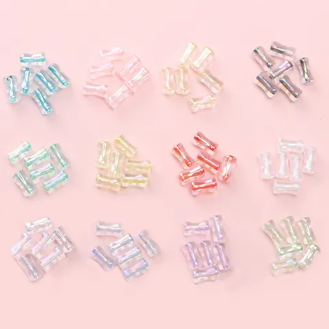 Cuentas de Vidrio con Forma de Bambú Irisado para Bricolaje Pulseras Collares Cadenas de Teléfono Accesorios de Joyería Cuentas AB