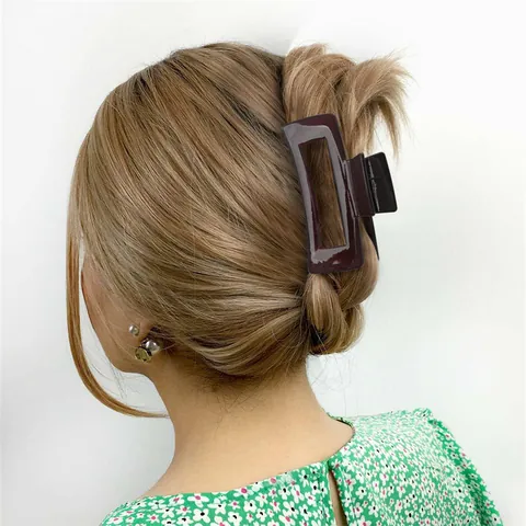 Women Simple Rectangular Glossy Hair Claw Clip Hollow Geometric Plastic Shark Clip Fashion Hair Accessory Styling Tool