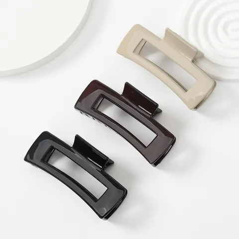 Women Simple Rectangular Glossy Hair Claw Clip Hollow Geometric Plastic Shark Clip Fashion Hair Accessory Styling Tool