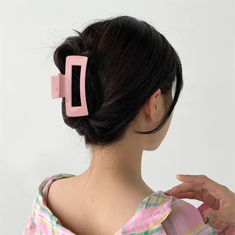 Minimalist Large Rectangular Plastic Hair Claw Clip Macaron Solid Color Non-Slip Glossy Hair Clamp For Women Daily Accessory