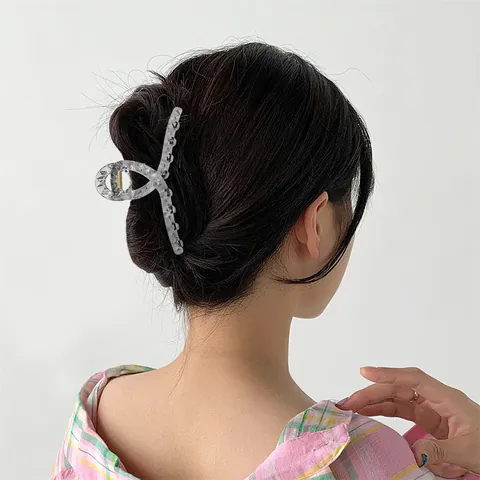 Minimalista Grande Molla per Capelli in Plastica Con Molla in Metallo Superficie Diamantata Geometrica Accessori Donna
