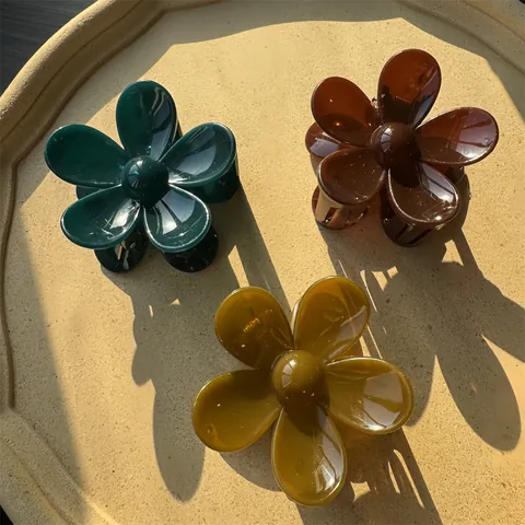 Flower Hair Claw Clip Large Jelly Color Floral Design Shark Clip French Vintage Plastic Resin Hair Accessory For Women