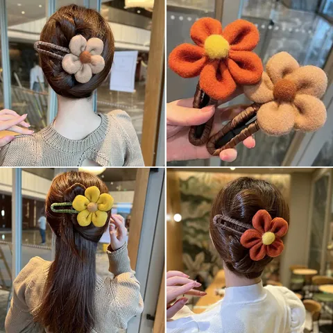 Winter Plush Flower Hair Clip For Women Fabric Wrapped Duckbill Clip Sweet Floral Hair Accessory For Daily Outing Wedding Party