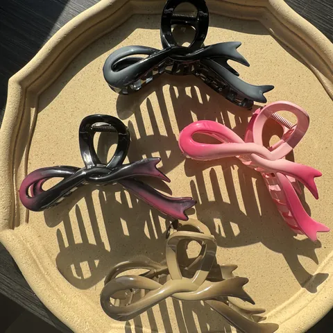 Women Gradient Ribbon Bow Hair Claw Clip Large Plastic Shark Clip Minimalist Gradient Color Hair Styling Accessories