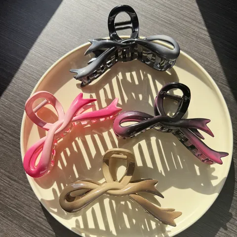 Women Gradient Ribbon Bow Hair Claw Clip Large Plastic Shark Clip Minimalist Gradient Color Hair Styling Accessories