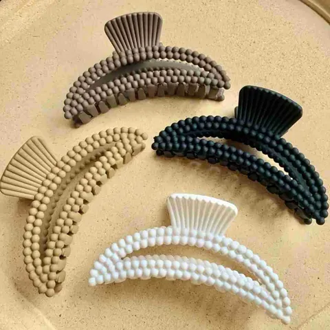 Große Matte Kunststoff Haarkralle Mit Perlenstruktur Rand Geometrische Haarklammer Elegante Haaccessoires Für Damen Alltag Büro