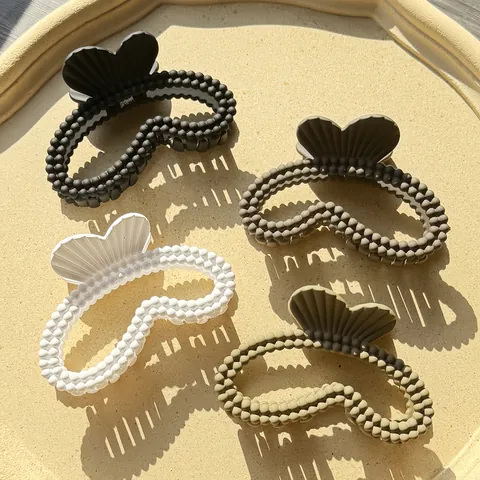 Pinza per Capelli in Plastica Opaca Con Design a Onde di Perline Grande Pinza a Squalo Antiscivolo Elegante Molletta per Donna