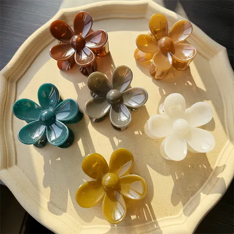 Flower Hair Claw Clip Large Jelly Color Floral Design Shark Clip French Vintage Plastic Resin Hair Accessory For Women