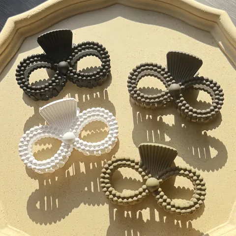 Minimalist Matte Plastic Hair Claw For Women Double Row Beads Infinity Shape Shark Clip Elegant Daily Hair Accessories