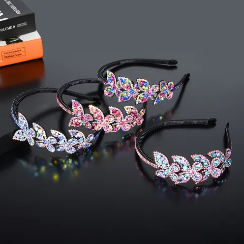 Diadema de Mariposa con Diamantes de Imitación Checos Hecha a Mano Aro de Cristal Multicolor Antideslizante para Boda Mujer