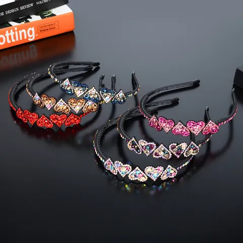 Luxury Heart Rhinestone Headband For Women Anti-Slip Heart Shaped Hair Hoop With Czech Stones Party Fashion Hair Accessories