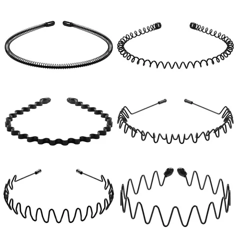 Cerchietto per Capelli Ondulato in Metallo Nero Minimalista per Uomo Donna Sport Antiscivolo a Spirale Zigzag Fascia per Capelli Lavaggio Viso Accessori