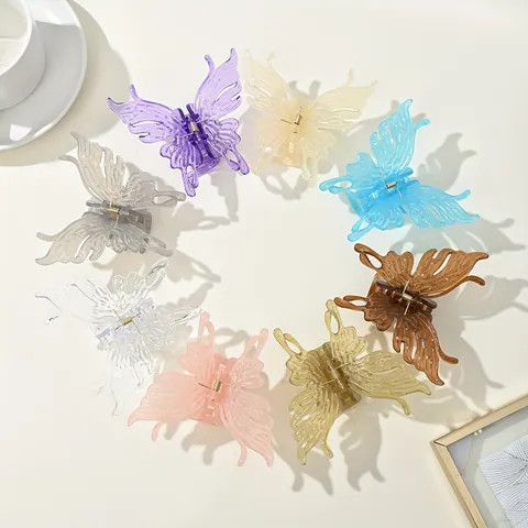 Women Translucent Butterfly Hair Claw Clip Elegant Plastic Shark Clip Simple Large Hair Grip Fashion Daily Styling Accessories