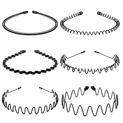 Minimalist Black Metal Wave Hair Band For Men Women Sports Non-Slip Spiral Zigzag Hair Hoop Headband Face Wash Hair Accessories