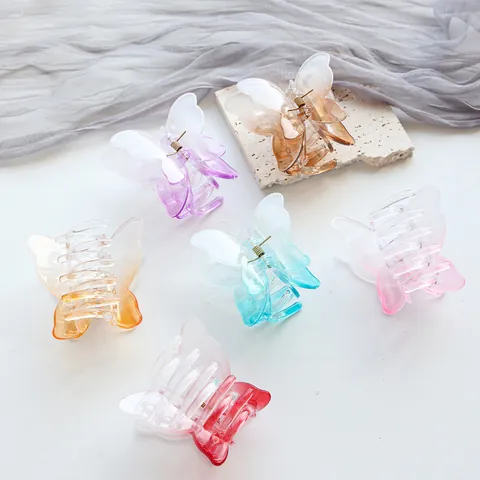 Gradient Butterfly Hair Claw Clip For Women Girls Sweet Transparent Acrylic Hair Jaw Clip Elegant Fairy Hair Accessories