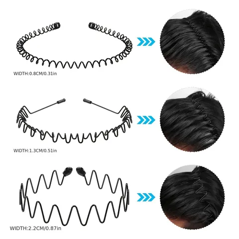 Cerchietto per Capelli Ondulato in Metallo Nero Minimalista per Uomo Donna Sport Antiscivolo a Spirale Zigzag Fascia per Capelli Lavaggio Viso Accessori