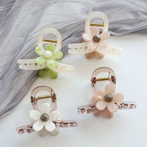 Linda Pinza de Pelo de Flor Pequeña de Resina Acrílica Floral para Mujeres Niños Dulces Accesorios para el Cabello Con Perla