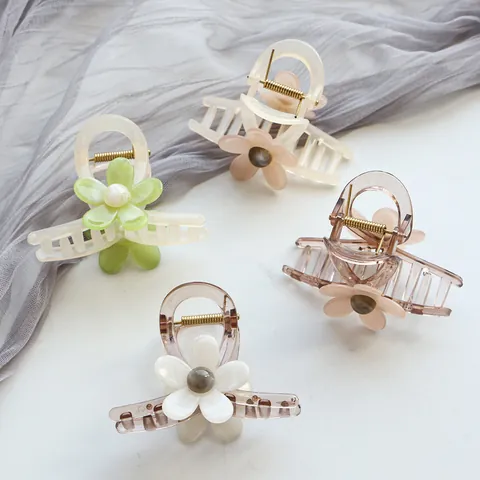 Linda Pinza de Pelo de Flor Pequeña de Resina Acrílica Floral para Mujeres Niños Dulces Accesorios para el Cabello Con Perla