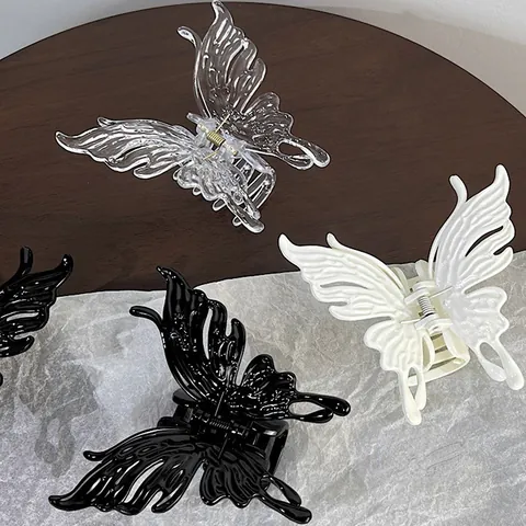Women Translucent Butterfly Hair Claw Clip Elegant Plastic Shark Clip Simple Large Hair Grip Fashion Daily Styling Accessories