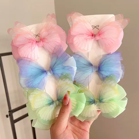 Sweet Fairy Mesh Butterfly Bow Hair Clip For Girls Princess Embroidery Tulle Duckbill Clip Headwear Accessories Hairpin