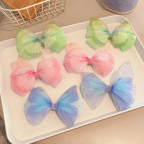 Sweet Fairy Mesh Butterfly Bow Hair Clip For Girls Princess Embroidery Tulle Duckbill Clip Headwear Accessories Hairpin