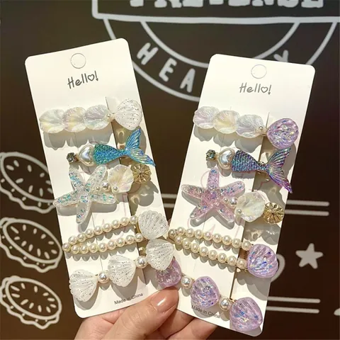 Juego de Pinzas para el Cabello de Océano Cola de Sirena Concha Marina Estrella de Mar Perla Artificial de Imitación para Niñas Mujer Accesorios