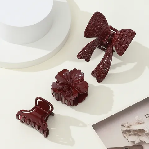 Elegante Molletta per Capelli Bordeaux Vintage Rosso Vino Farfalla Fiore Fermaglio per Capelli Donna Accessori Capelli Grandi